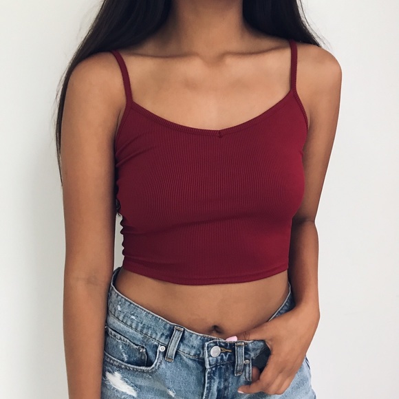 🆕 Skylar - Burgundy Ribbed Crop Tank Top - Picture 2 of 4
